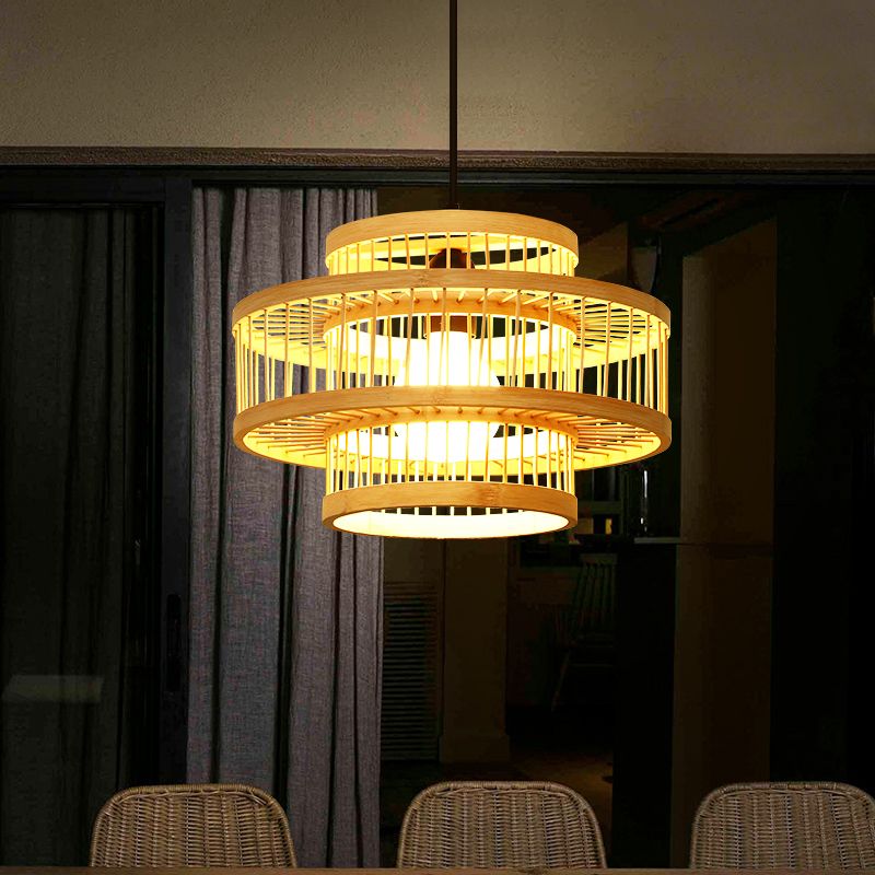 1 Light Bamboo Pendant Light Nordic Modern Style Living Room Hanging Lamp Fixture