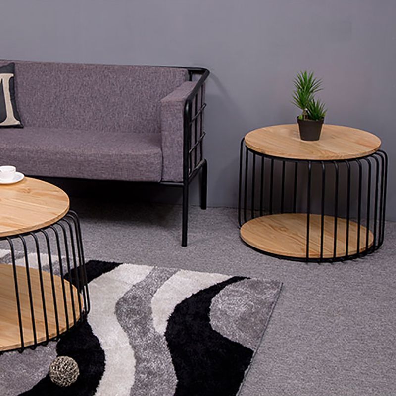 Nordic Solid Wood Round Coffee Cocktail Table with Floor Shelf