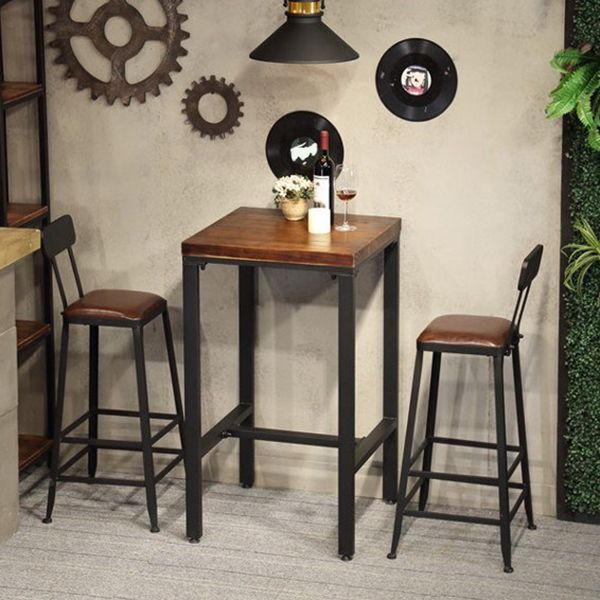 Industrial 1/3/4/5 Pieces Bar Table Set Square Pine Wood Counter Table with High Stools