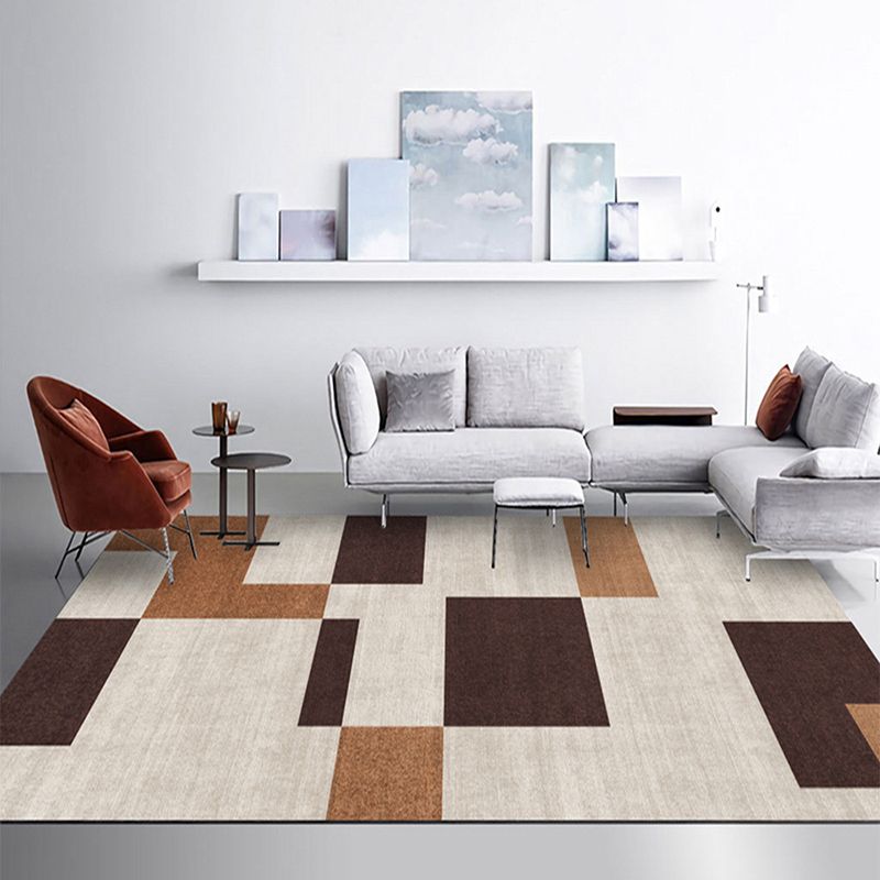 Modern Dark Brown Rug Polyester Contrast Color Rug Washable Rug for Drawing Room