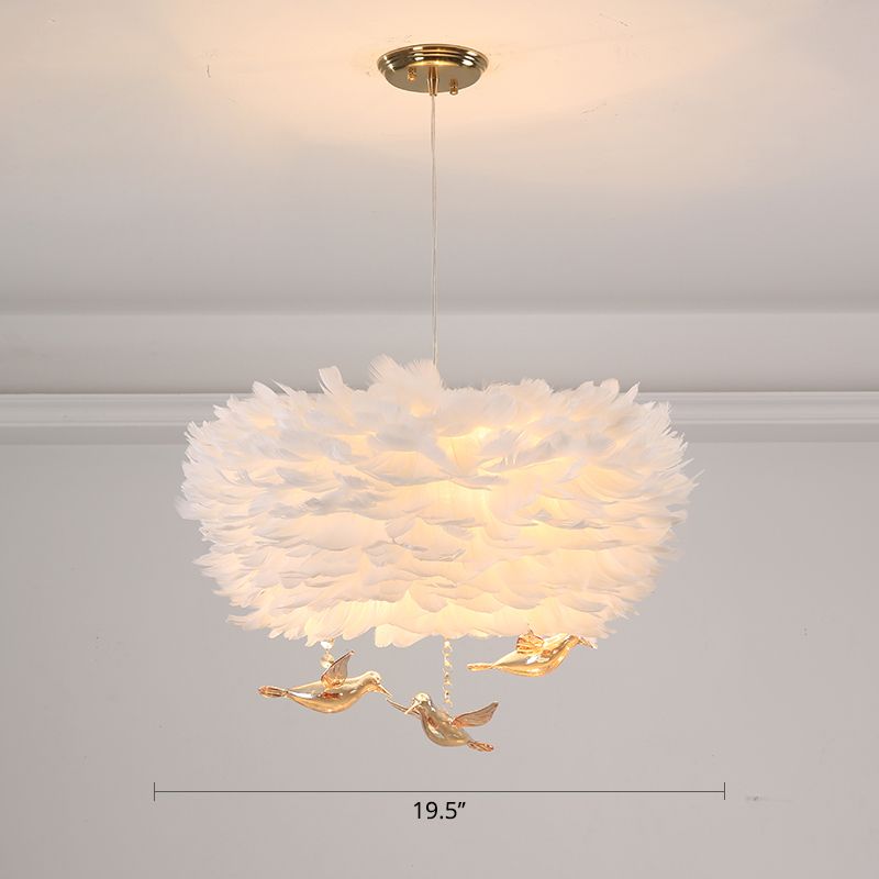Feather Nest Shaped Chandelier Minimalism Pendant Light Fixture with Crystal Bird Decor