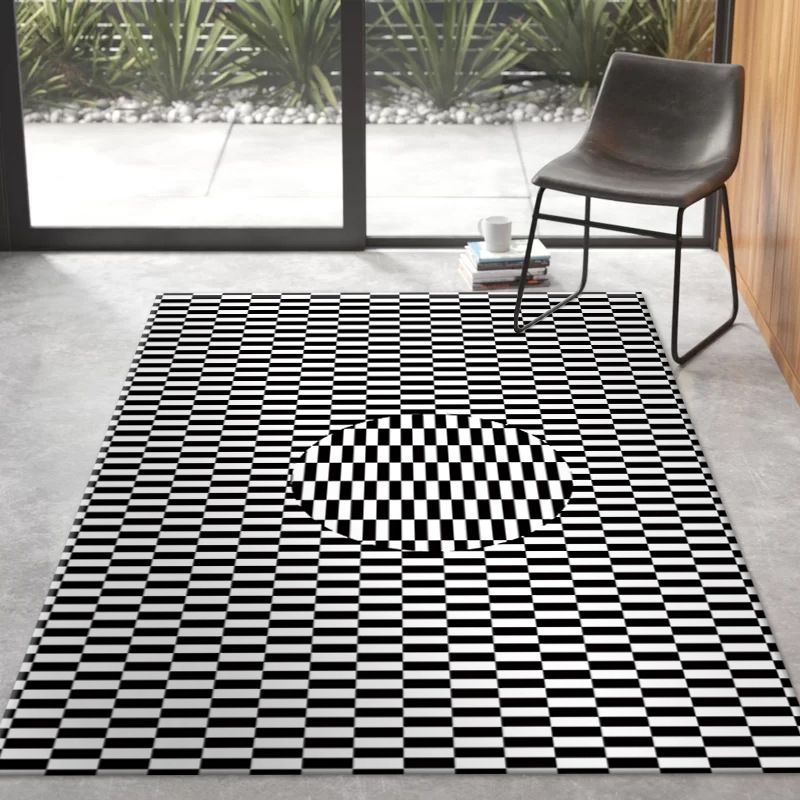 Black Modern Rug Polyester Circle Area Rug Non-Slip Backing Rug for Living Room