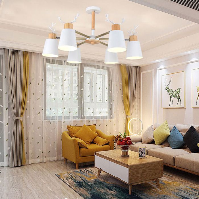 Moderne kreative makkaron Anhänger helle hölzerne geometrische Hanglampe mit Schmiedeeisenschatten