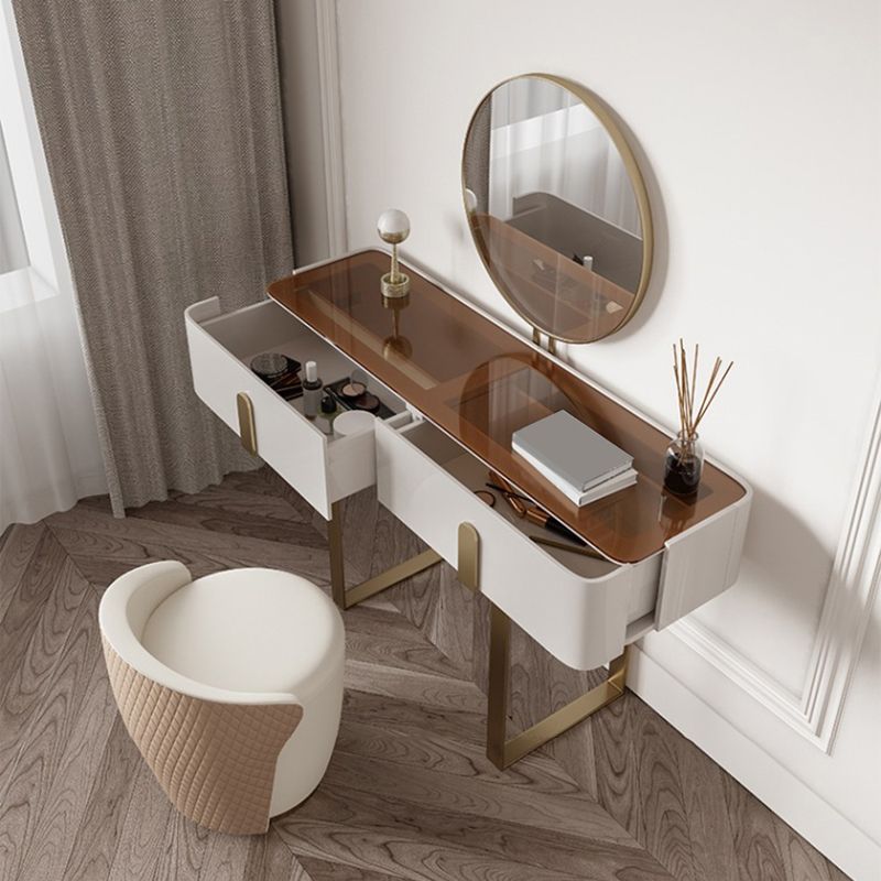 Brown Glass Top Vanity Table Glam Simple 29.53" H Dressing Table Set