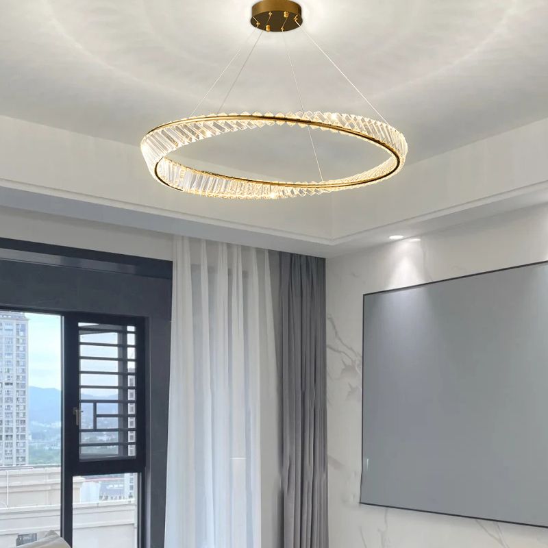 Modern Creative LED Pendant Light Crystal Circular Chandelier for Living Room