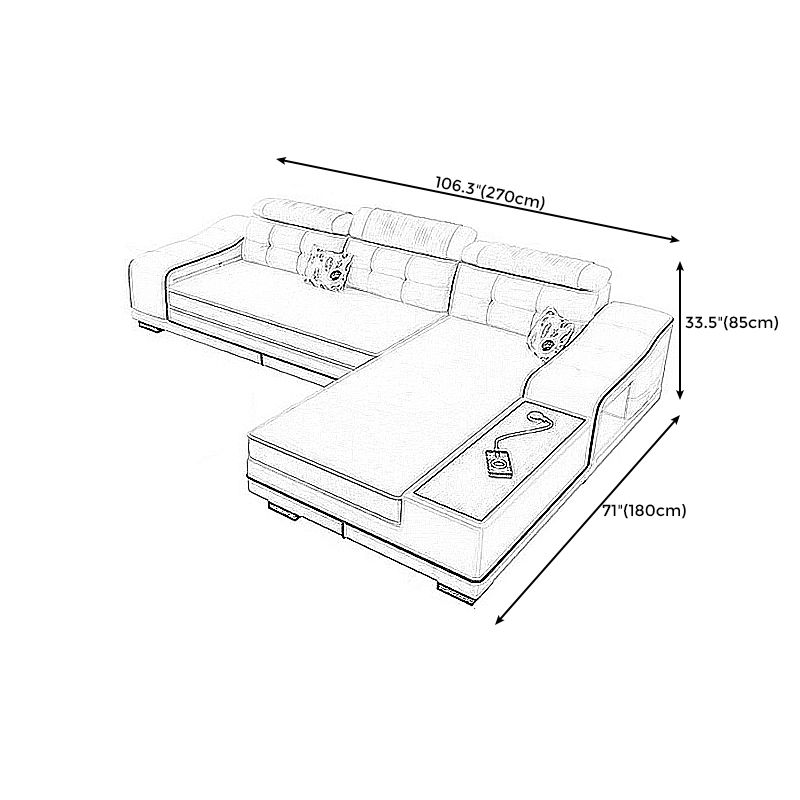 33.46"High Fabric Sloped Arms Sectional Sofa with 2 Cup Holders,White