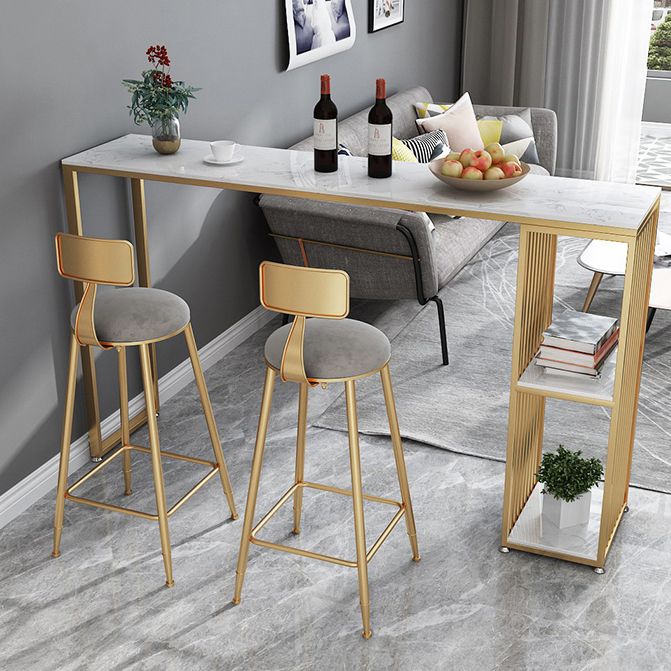 Rectangle Living Room Pub Height Dining Table Marble Bistro Table with Storage