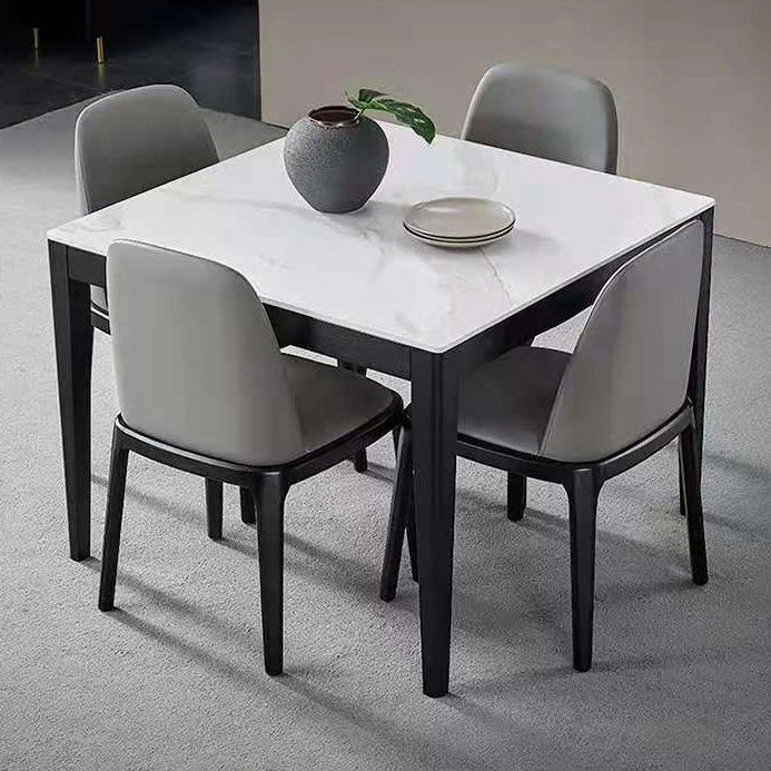 4 Legs Dining Table Industrial Stone Dining Table with Black Frame