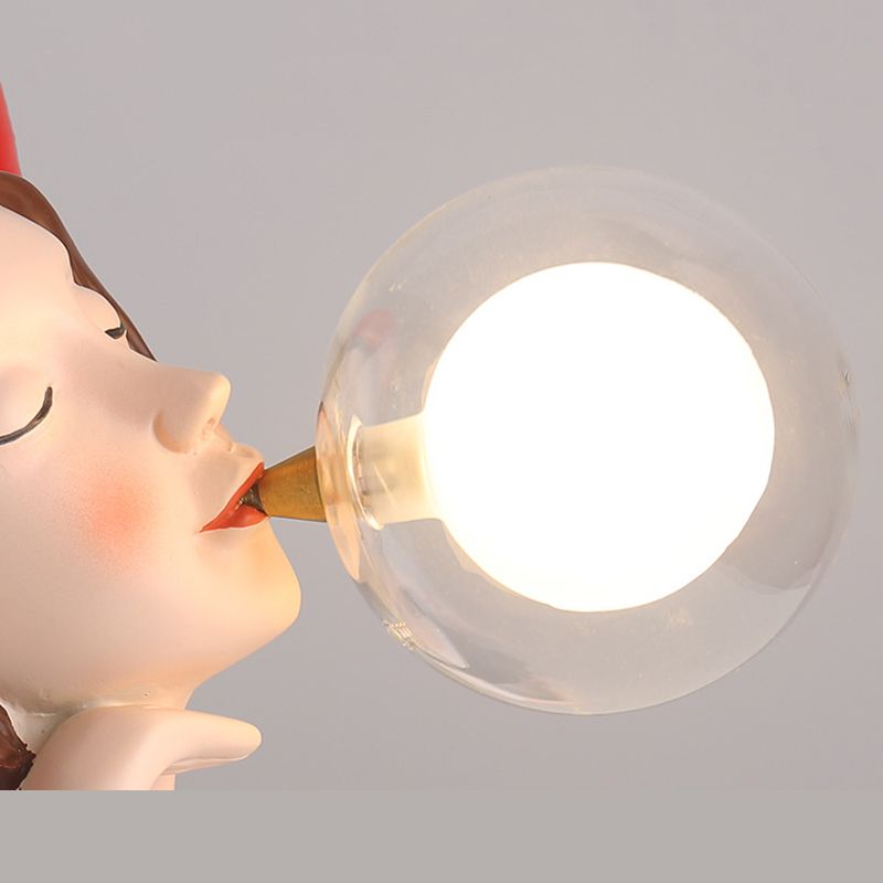 Resin Girl Statue Table Lamp Creative Modern 1-Light Night Light with Ball Glass Shade