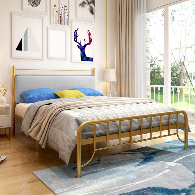 Modern Rectangular Bed Metal Legs Bed with Upholstered Headboard