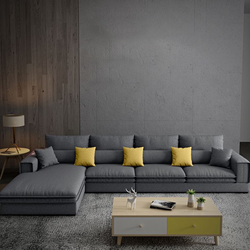 Dark Gray Contemporary Sectional with Recessed Arm and Pillowed Back Cushions