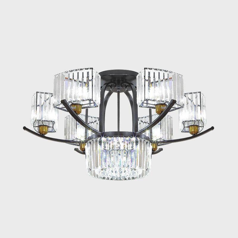 9/12 Cabezas Semi Flush Modernism Sputnik Block de cristal Flexión de luz en negro