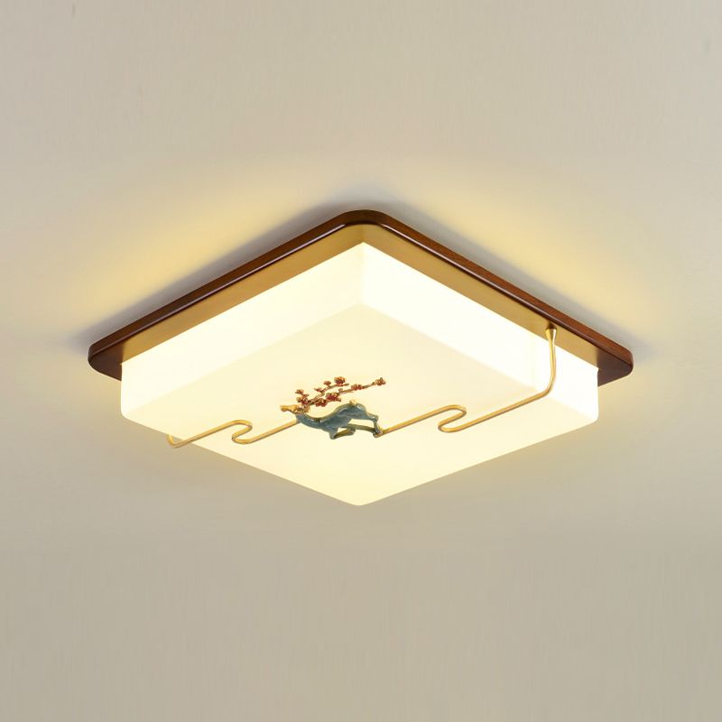 Plafonnier de style chinois en bois 1 lumière LED plafonnier encastré