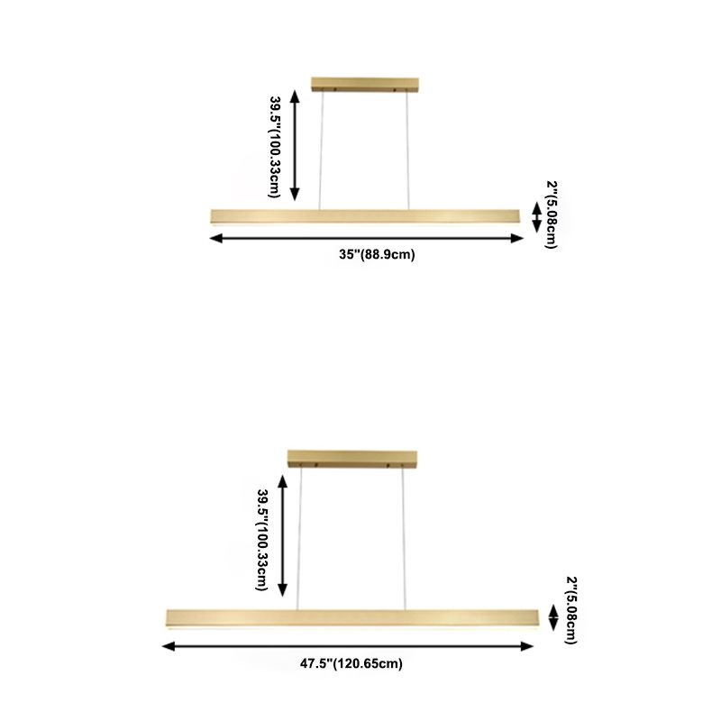 Contemporary Simplicity Island Light Acrylic Shade Long Strip Hanging Lamp in Gold