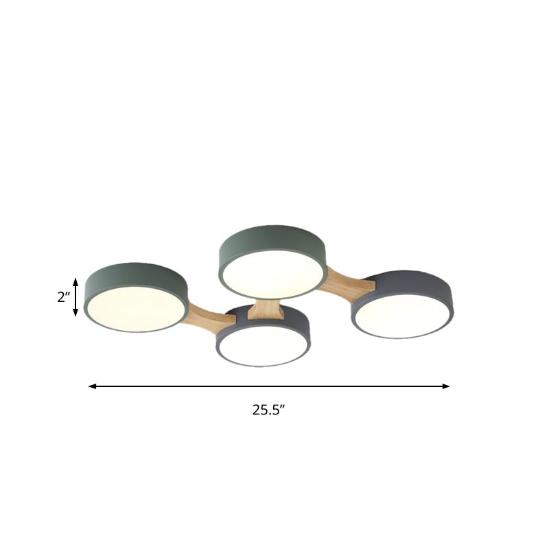 Ronde plafondlamp van hout en metaal, Scandinavisch 3/4/5-lichts grijs plafondverzonken plafond voor slaapkamer in warm/wit
