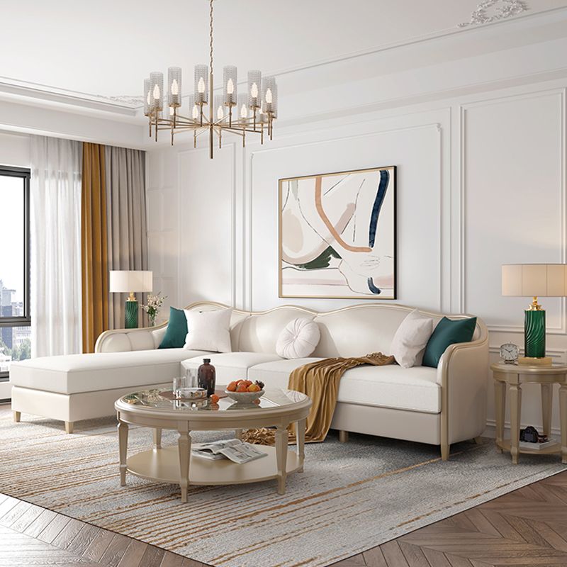 Linen Sectional Sofa Tropical Beige Sloped Arms Sofa for Living Room