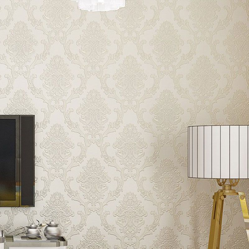 Classic Damask Design Wallpaper Guest Room Decorative Self-Adhesive Wall Covering, 20.5"W x 19.5'L