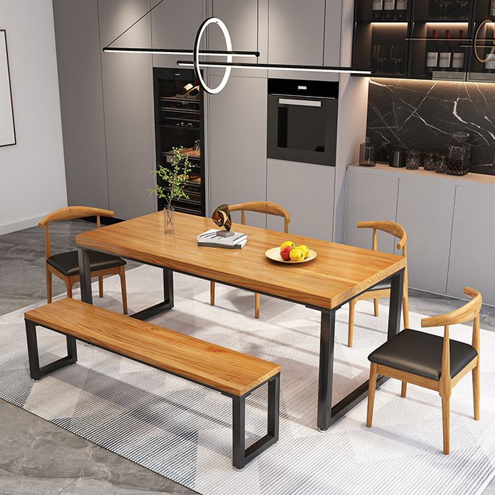 Rectangle Dining Table Contemporary Style Solid Wood Brown Dinner Table