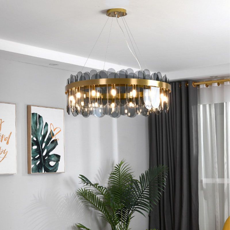 Drum Chandelier Light Fixture Vintage Glass Pendant Lighting for Restaurant