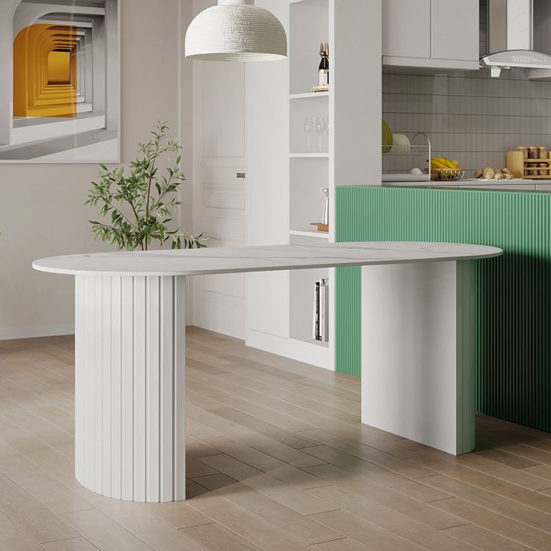 Metal Modern Oval Dining Table White Sintered Stone Table for Dining Room and Kitchen