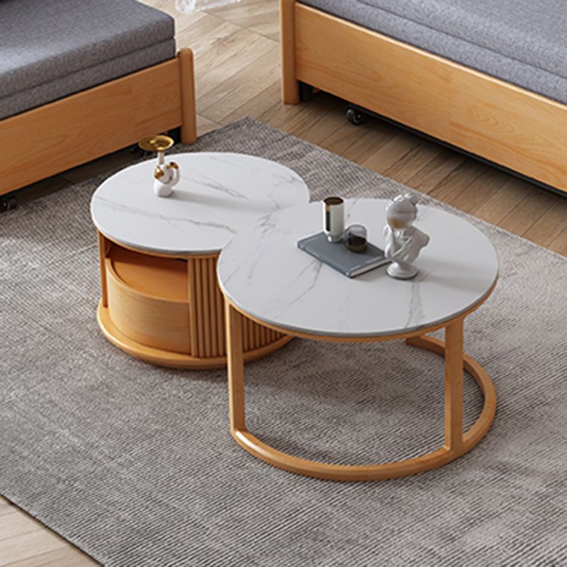 Contemporary Stone Coffee Table Round Coffee Cocktail Table with Storage Drawers