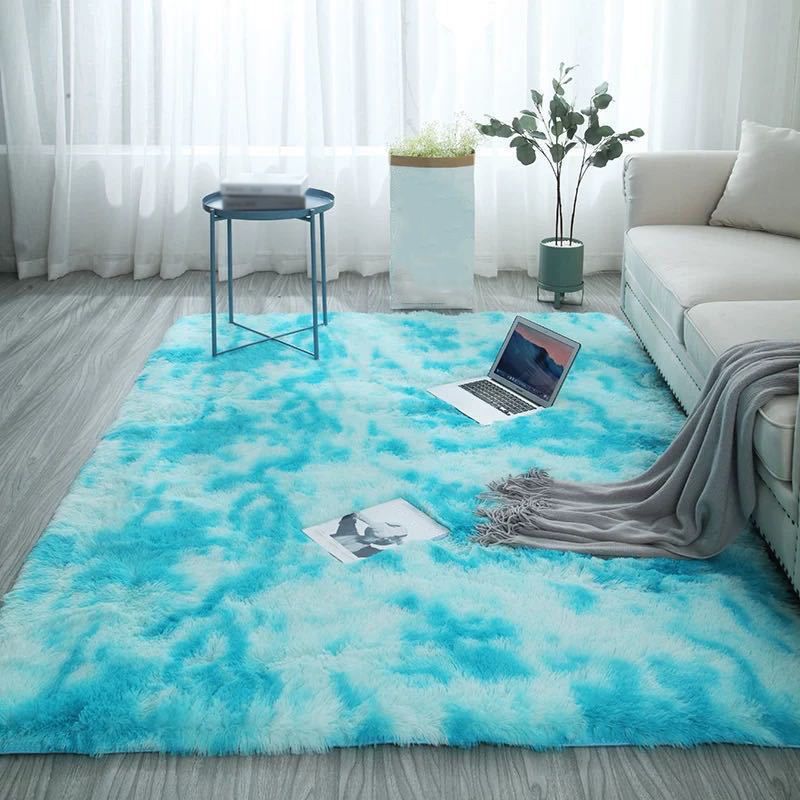 Minimalist Home Decor Carpet Tie Dye Pattern Rug Polyester Stain Resistant Shag Carpet