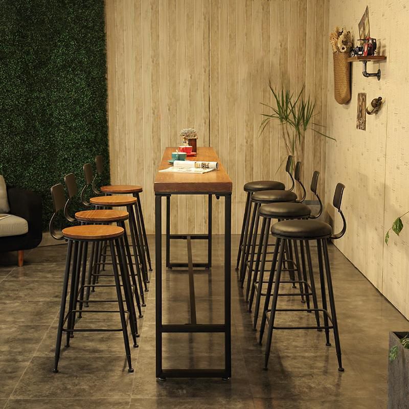 Industrial Bar Table Rectangle Solid Wood Bistro Table with Trestle Base in Black