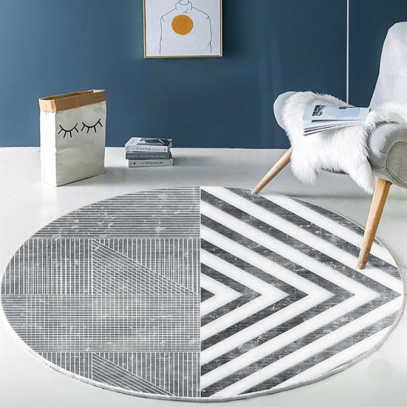 Modern Living Room Area Rug Round Contrast Panel Carpet Polyester Area Rug with Non-Slip Backing