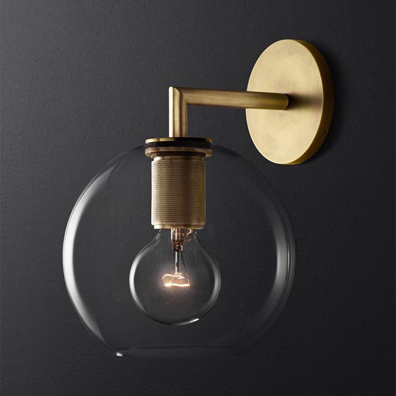 Luz de pared de pared armada de bronce Lámpara de pared de vidrio simple posmoderno/vaso con/sin disco/esfera/tono de cono