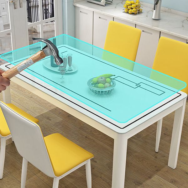 Modern White Glass Dining Table Rectangle Dining Table for Kitchen