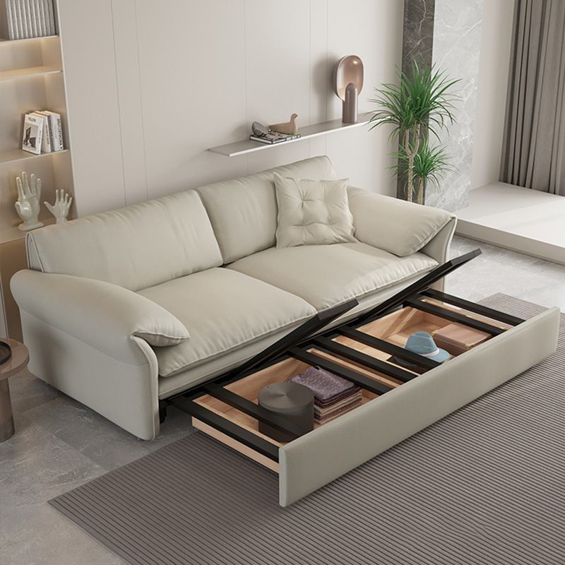 Contemporary Beige Futon Sleeper Sofa Bed with Solid Wood Storage