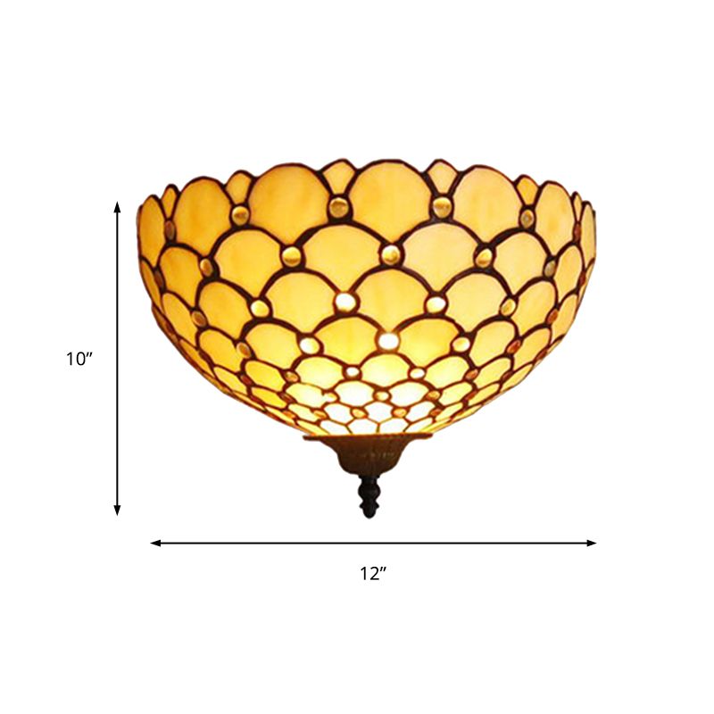 Fish Scale Wall Sconce Light Stained Glass 1 Light Tiffany Wall Mount Light in Beige for Living Room