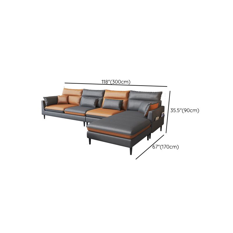 Contemporary 35.43 " H Faux Leather Flared Arm Sofa & Chaise