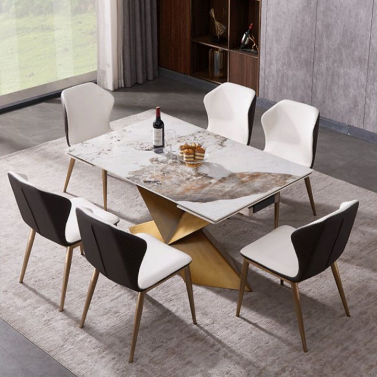Nordic Glam Style 1/4/5/7 Pieces Dining Sintered Stone Dining Table Set for Kitchen