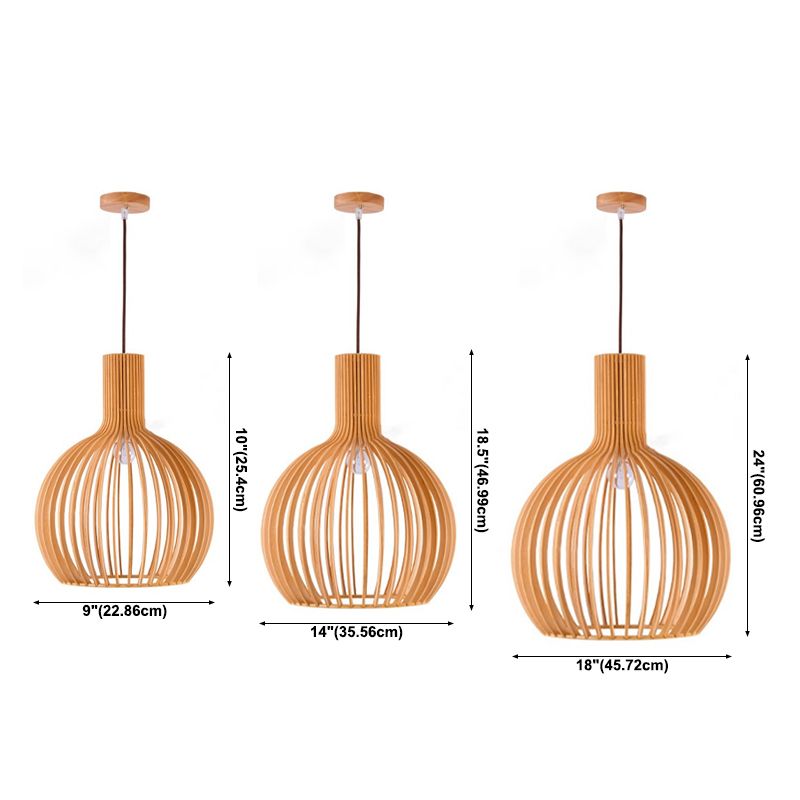 Forme de cage d'oiseau en bois massif Lumières suspendues de style moderne 1 lumière suspendue Lumière pour chambre à coucher