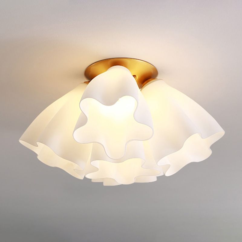 Bedroom Flush Mount Light Modern Gold Ceiling Light Fixture with Floral Glass Shade