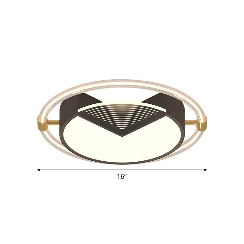 Black Circle Ceiling Mounted Light Contemporary LED Metallic Flush Lamp for Sleeping Room, 16"/19.5" W