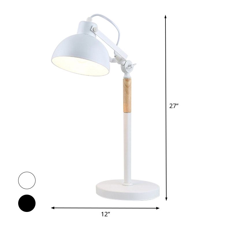 1 tête de bol de bol clair modernisme lampe de table de nuit en métal en blanc / noir avec nœud rotatif