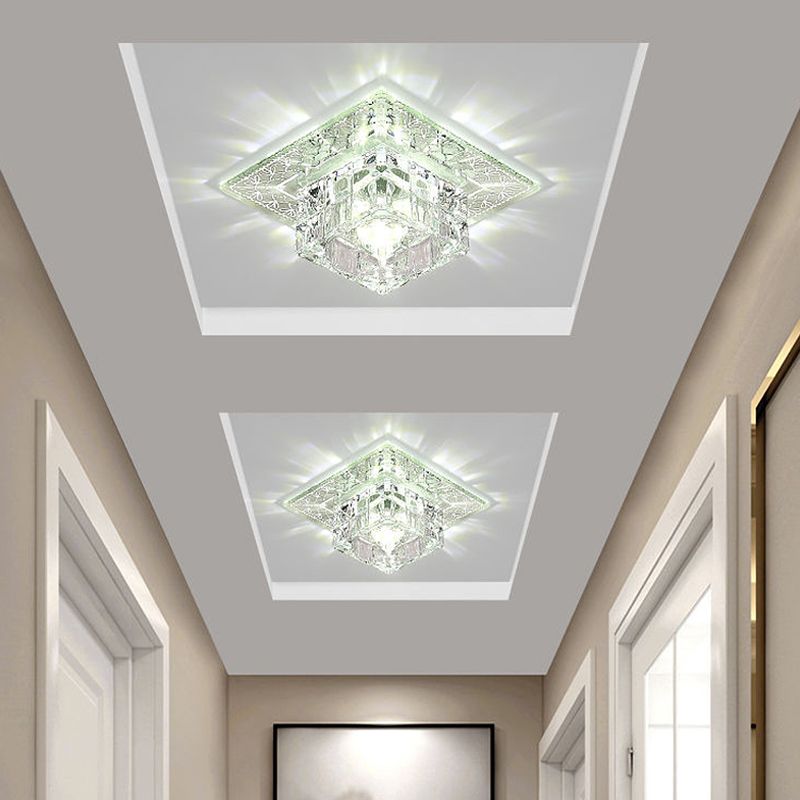 Modern LED Flush Mount Lamp Chrome Ceiling Flush with Clear Crystal Shade in Warm/White/Multi Color Light