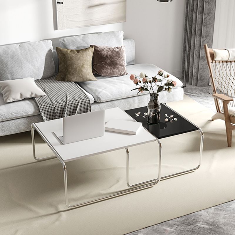 Square Steel Sled Coffee Table Modern 2 Nesting Cocktail Table