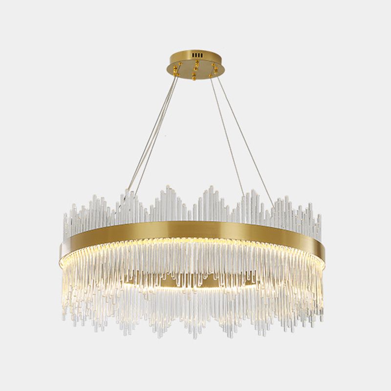 Modern Simplicity Drum Pendant Chandelier Clear Crystal Glass Hanging Light Fixture for Living Room