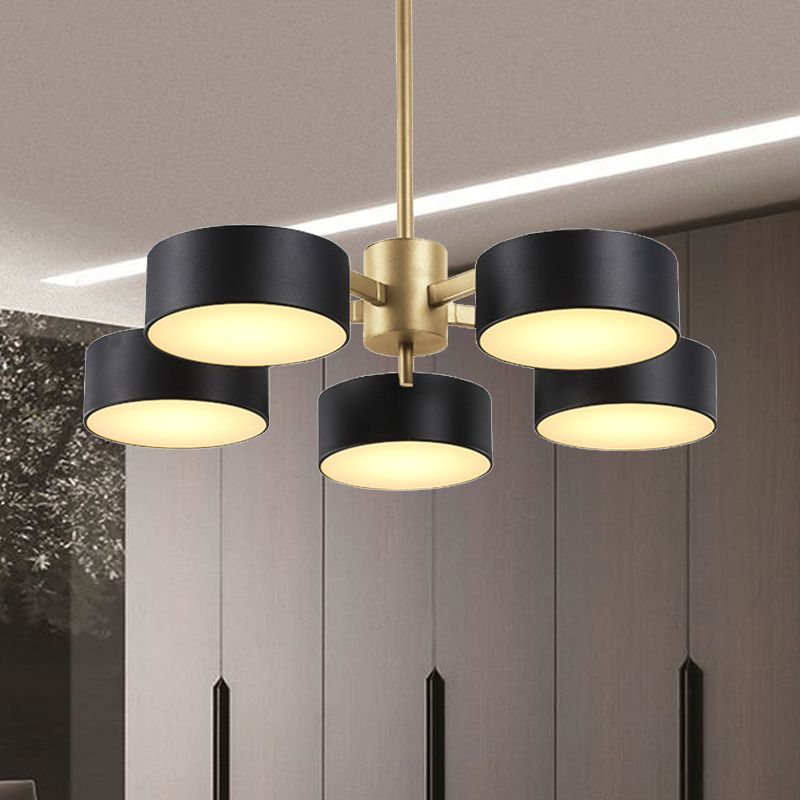 Drum Pendant Light Post Modern Metal 3/5/6/10 Lights Black/Gold Chandelier Light for Living Room