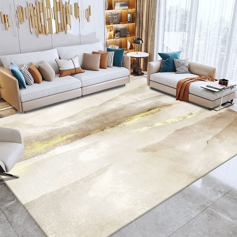 Light Brown Modern Rug Polyester Line Rug Washable Rug for Drawing Room
