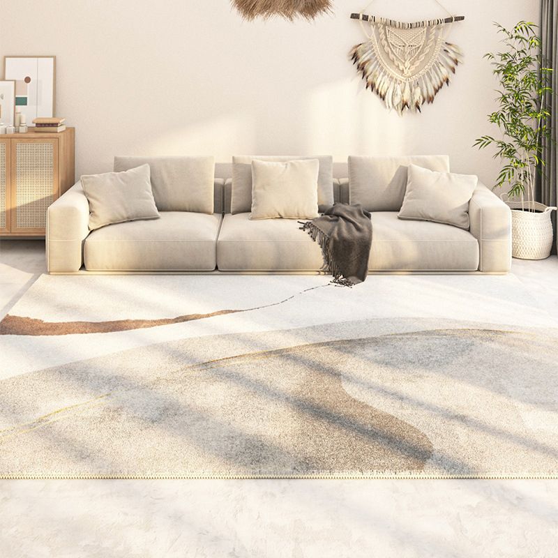 Beige Graphic Rug Polyester Modern Indoor Rug Washable Rug for Living Room
