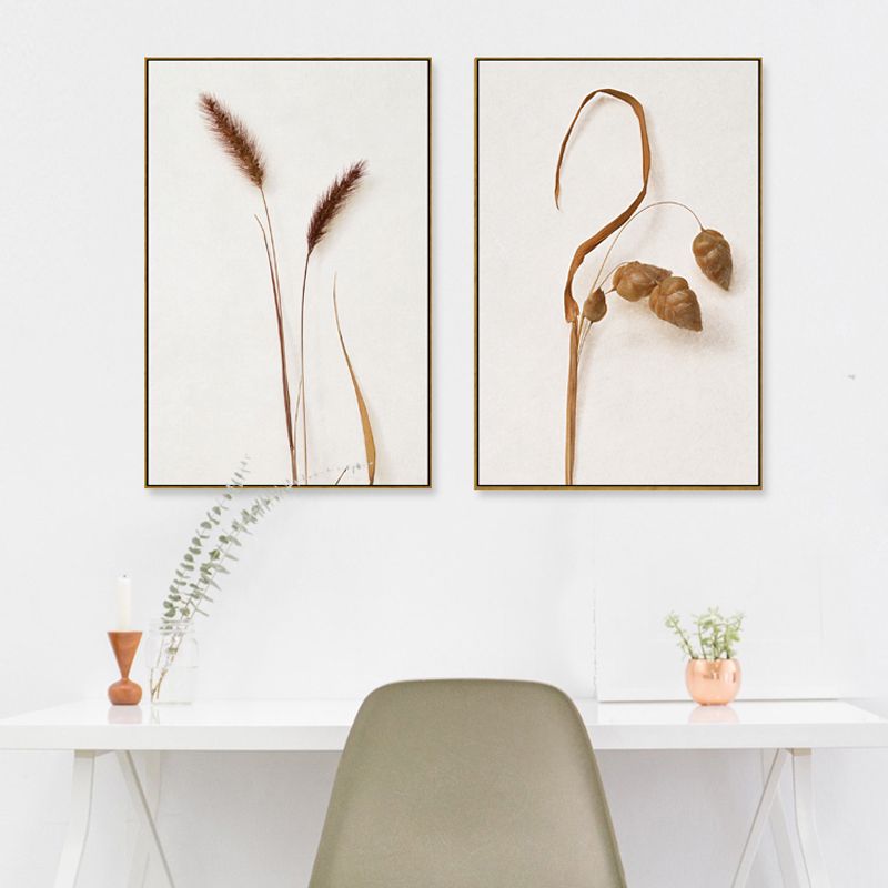 Botanische Leinwandkunst im rustikalen Stil, helle Farbe, strukturierte Wanddekoration für das Esszimmer