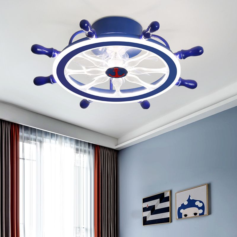 Modern Metal Ceiling Fan Lamp LED Flush Mount Ceiling Light with Clear Fan Blade