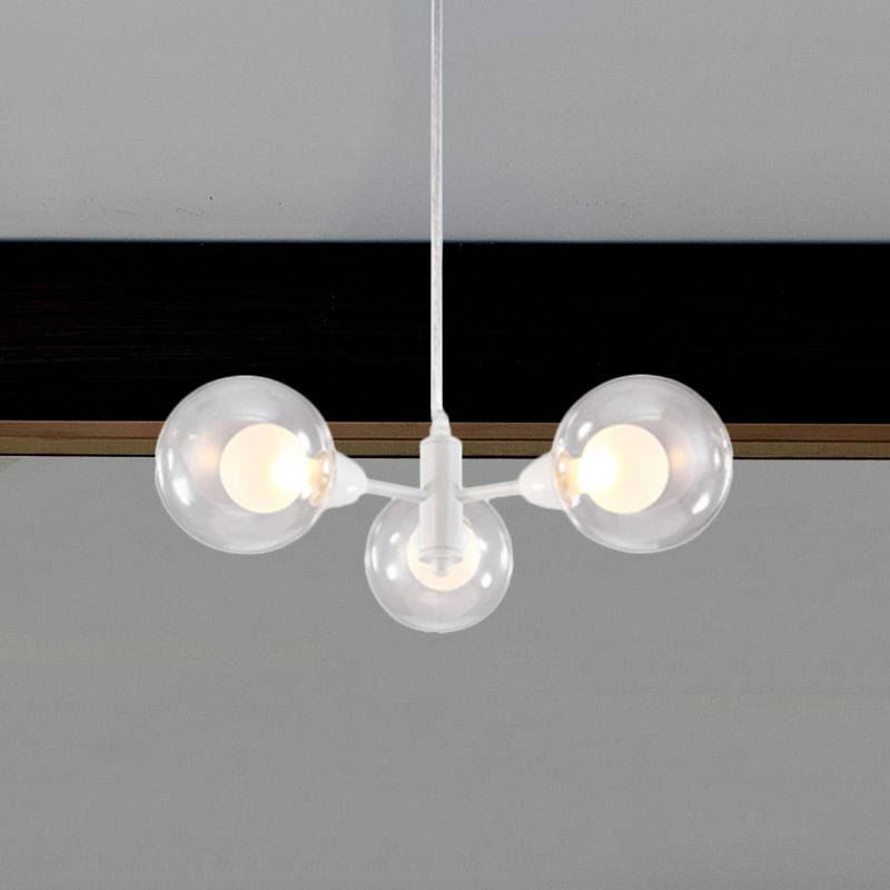Globe Dining Room Chandelier Clear Glass 3/6/9 Lights Modern Led Hanging Ceiling Light in White