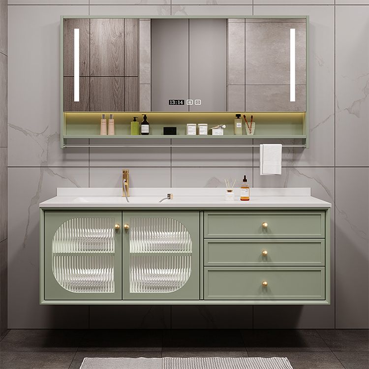 Modern Sink Vanity Solid Color Storage Shelves Wall Mount Bathroom Vanity Set