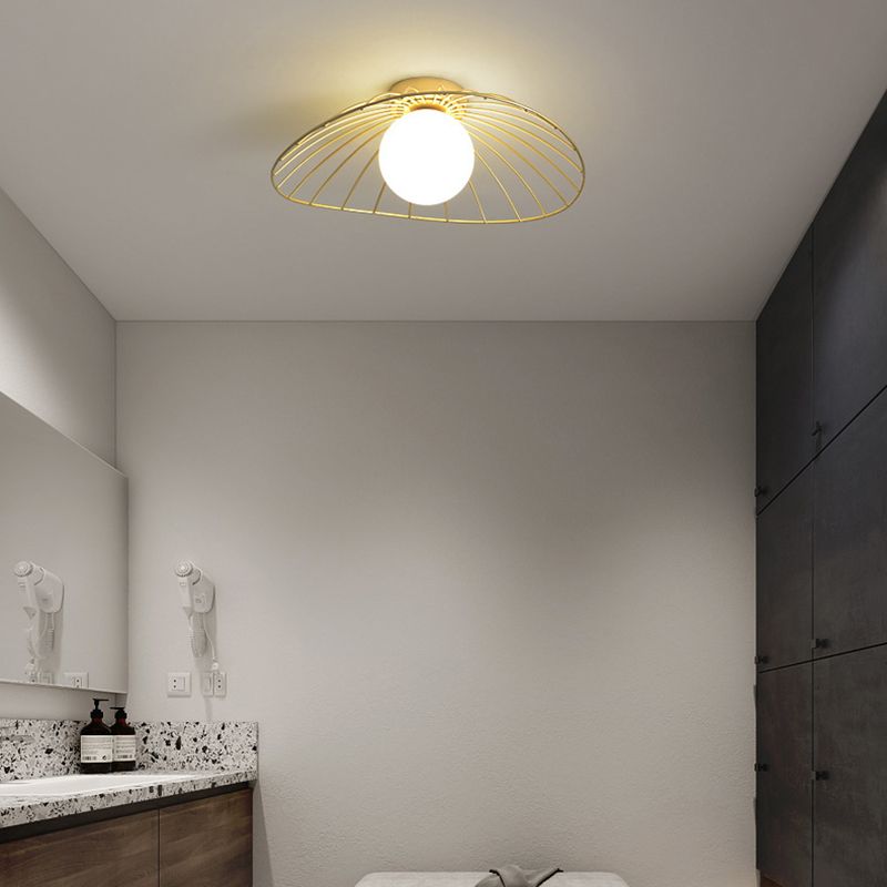 Cap Semi Flush Mount 1 Light Rattan Modern Flush Mount Ceiling Light Fixtures for Corridor