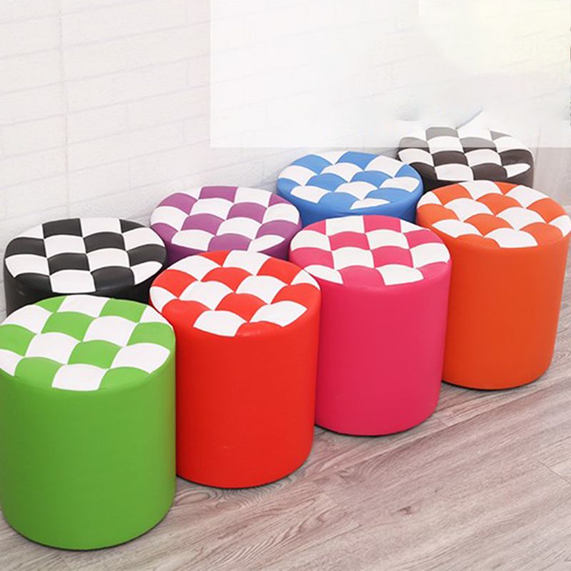 Color Block Ottoman Faux Leather Stain Resistant Cylinder Shape Pouf Ottoman